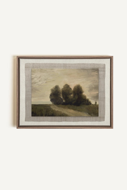 VALLEY LANDSCAPE, Artwork on stretched canvas, framed in Brown Oak