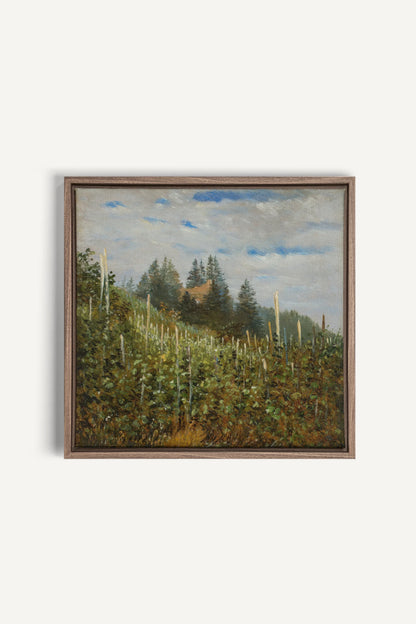 VERSANTS SAUVAGES, Artwork on stretched canvas, framed in Brown Oak