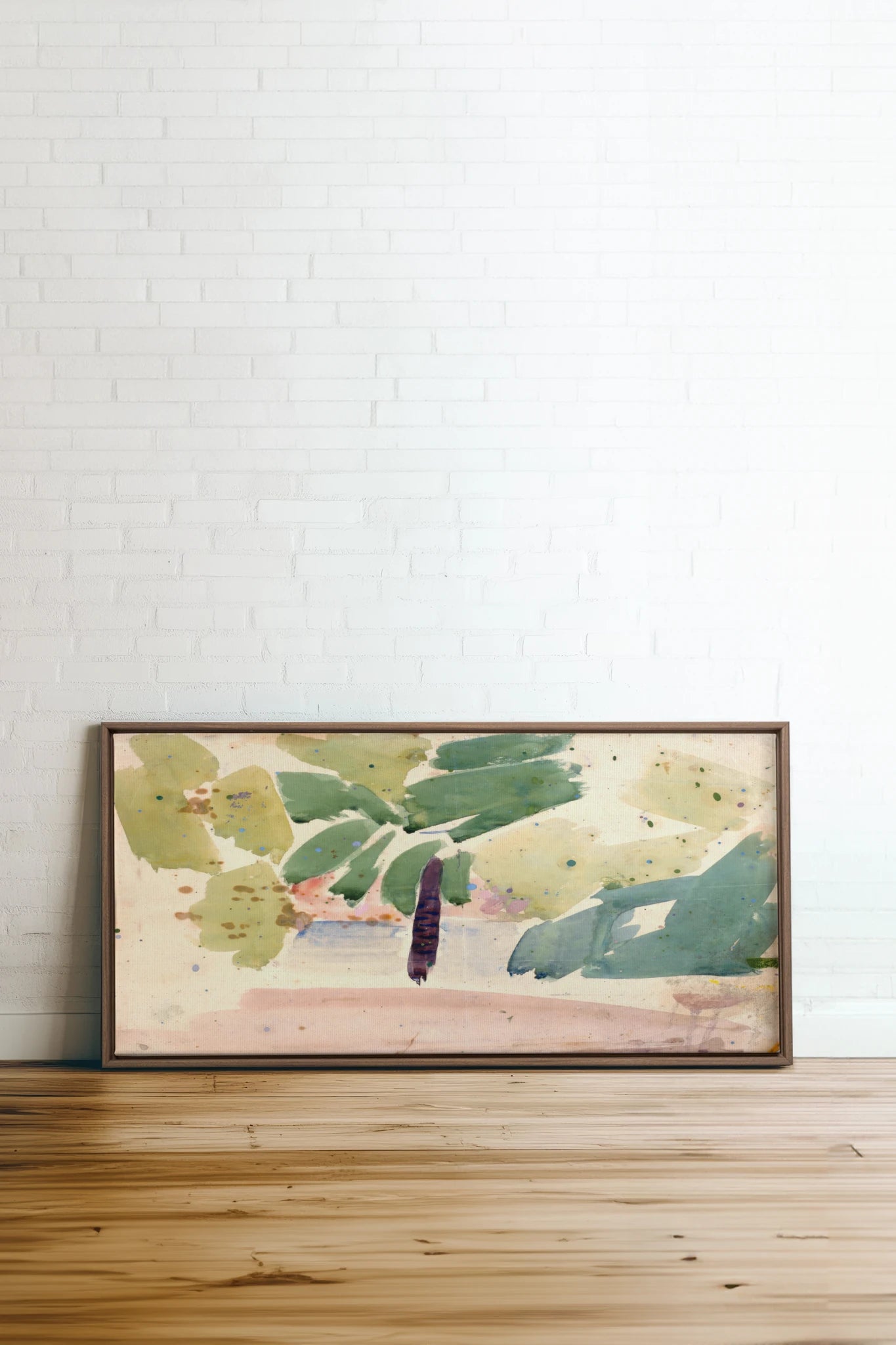 VERT NOMADE, Oeuvre sur toile étirée, encadré Brun Chêne