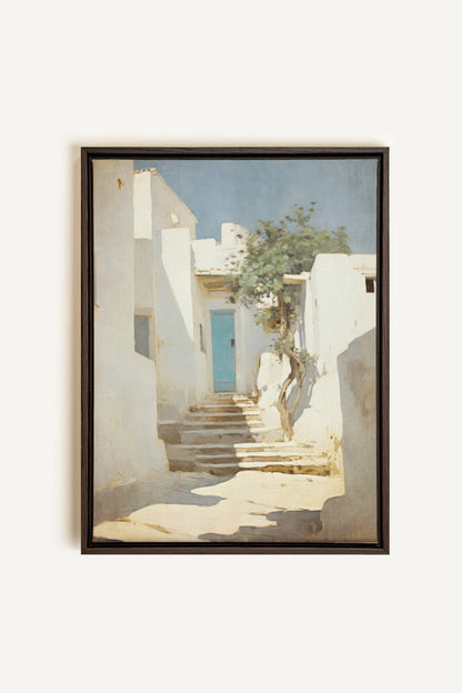 VINTAGE GREEK VILLAS, Oeuvre sur toile étirée, encadré Brun Noyer