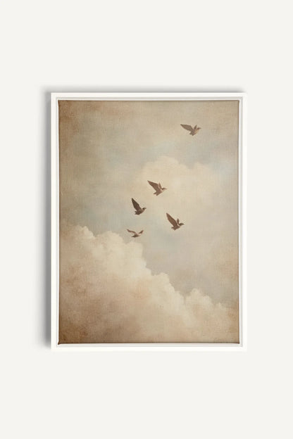 OLEKA CANVAS - VOLÉE DE SOUVENIRS, Oeuvre sur toile étirée, encadré Blanc