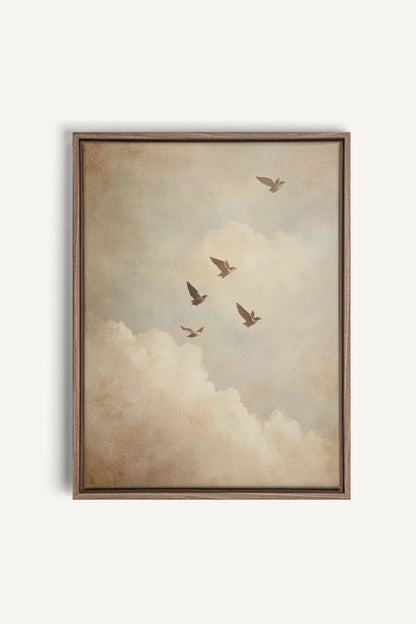 OLEKA CANVAS - VOLÉE DE SOUVENIRS, Oeuvre sur toile étirée, encadré Brun Chêne