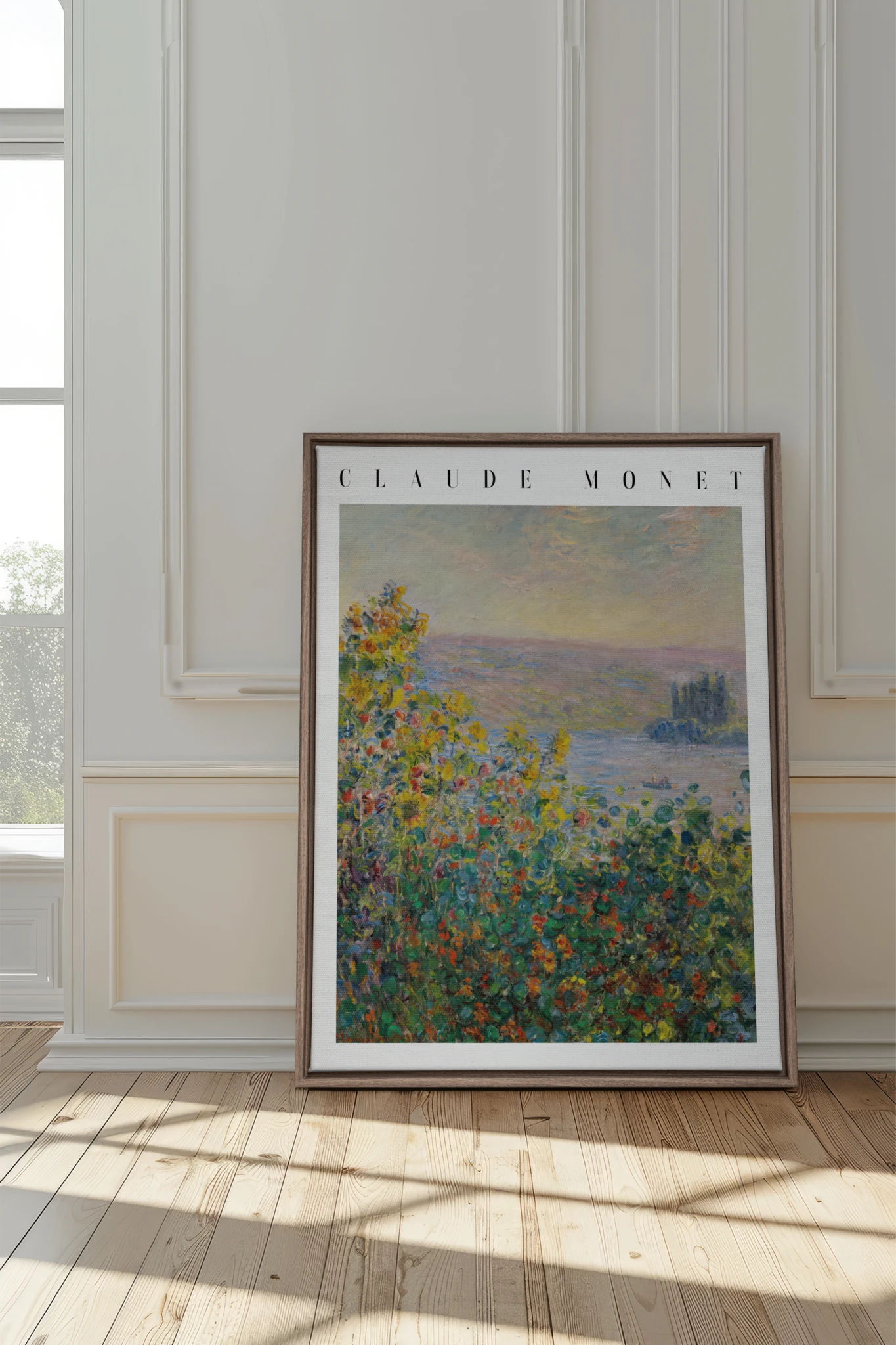 VUE DE JARDIN, Oeuvre sur toile étirée, encadré Brun Chêne