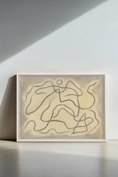 WANDERING LINE, Work on stretched canvas, framed White