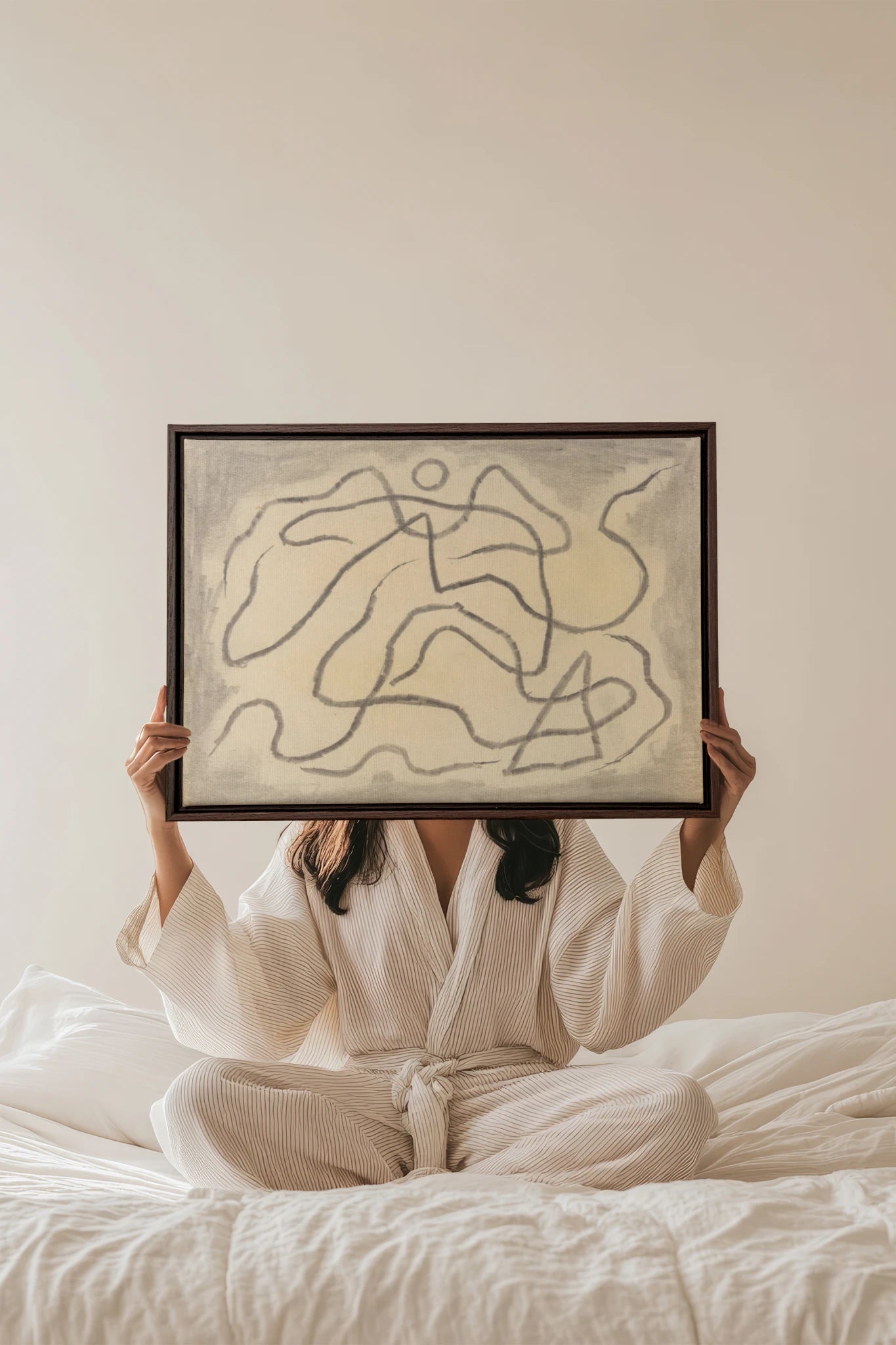 WANDERING LINE, Work on stretched canvas, framed Walnut Brown