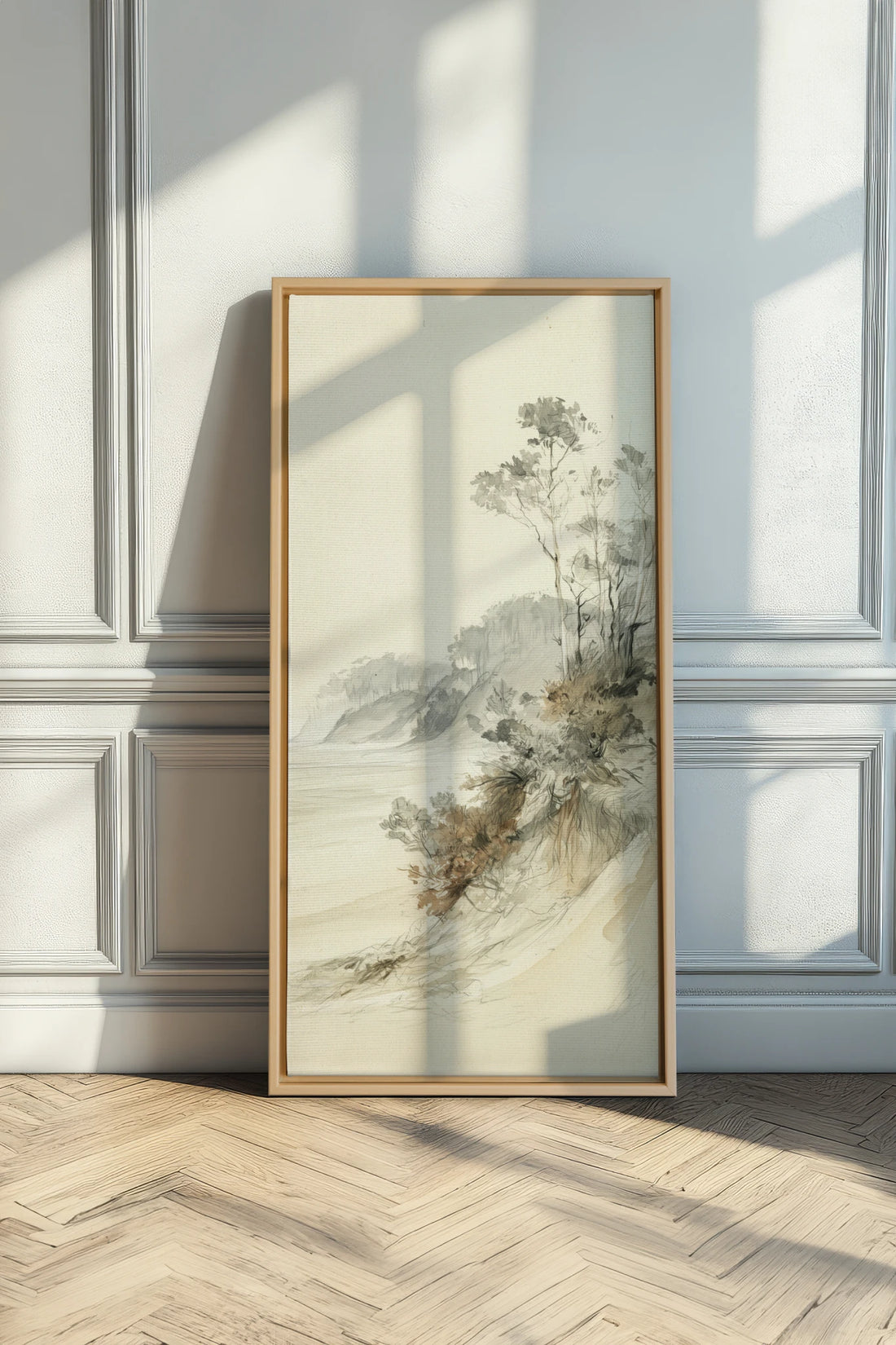 WHISPERING CLIFFS, Artwork on stretched canvas, Light Natural frame