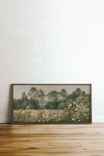 WILD MEADOW, Artwork on stretched canvas, Oak Brown frame